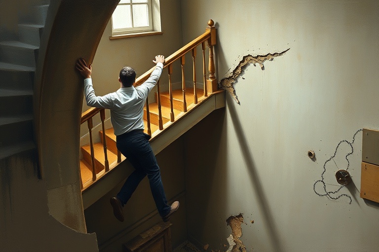 HOLDING ONTO BANISTER